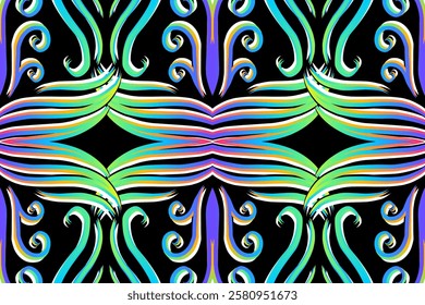 Beautiful classic design colourful background with flower leaf line art pattern of indonesian culture traditional batik