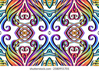 Beautiful classic design colourful background with flower leaf line art pattern of indonesian culture traditional batik