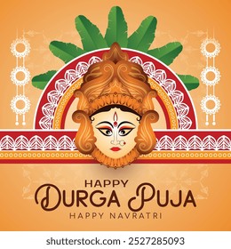 Beautiful classic happy Druga puja festival greeting banner and typography 