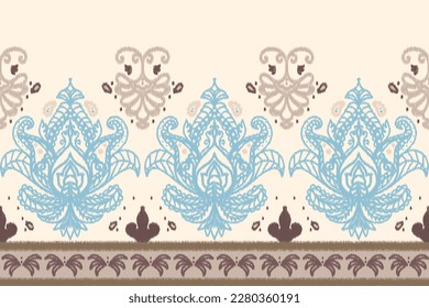 Beautiful Classic Ikat oriental paisley ethnic seamless pattern. American, Chinese European, Indian embroidery style. Design for carpet, clothing, fabric, home decor, wallpaper, textile.