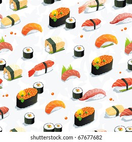 Beautiful Classic Japanese Seamless Pattern, food vector illustration sushi texture