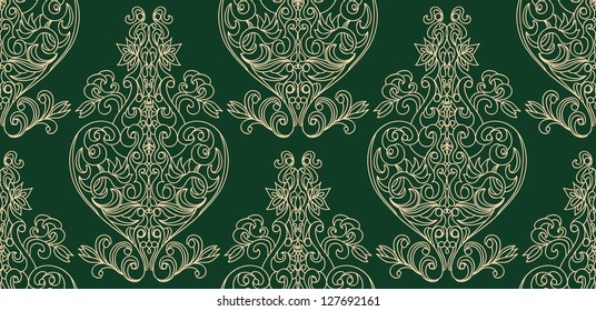 beautiful classic seamless vector wallpaper background pattern for textile and interior green