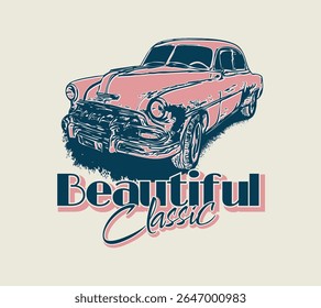Beautiful classic sedan with hand-drawn vector illustration