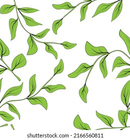 Beautiful closeup of green leaves for decoration design. Abstract green color background. Vector fabric seamless pattern. Botanical print. Summer vector illustration. Vector illustration