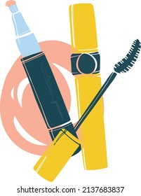 Beautiful closeup of mascara for design. Ready-made illustration of beauty products for women. Minimal geometric design. beauty product.