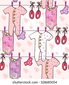 Beautiful clothes for little girl. Seamless pattern