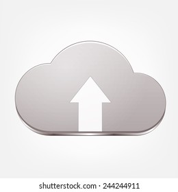 Beautiful cloud upload data metallic silver vector icon illustration