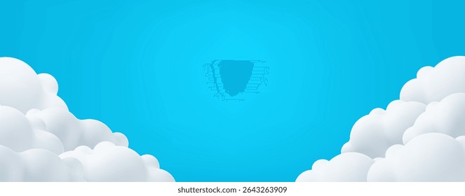 Beautiful clouds on blue sky background. Place for text. Summer day paperart banner header. Spring morning,template, border header. Vector illustration
