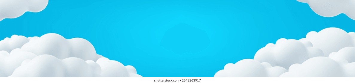 Beautiful clouds on blue sky background. Place for text. Summer day paperart banner header. Spring morning,template, border header. Vector illustration