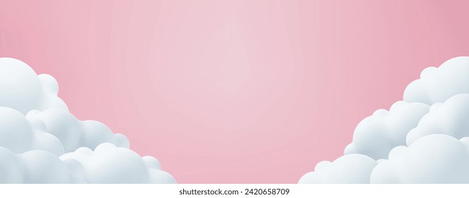 Hermosas nubes sobre fondo rosado. Colocar el texto. Feliz Día de San Valentín, feliz pasado del día de la madre, papel tapiz de niña. Plantilla de diseño de venta romántica, cabecera de borde. Ilustración del vector