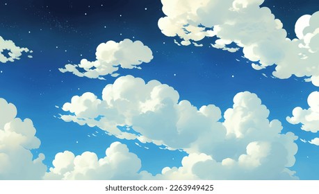 Beautiful Clouds in The Sky Detailed Hand Drawn Painting Illustration