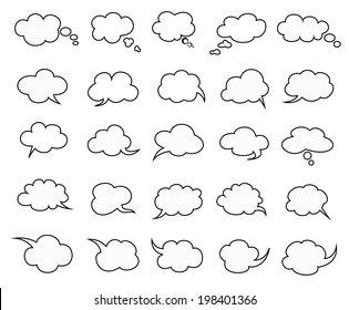 beautiful clouds speak bubbles set on white background, clouds speak icon