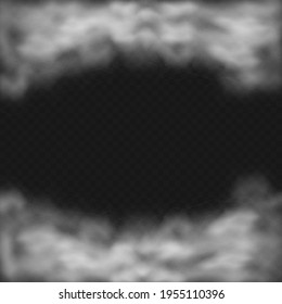 Schöner bewölkter Rahmen mit flauschiger realistischer Textur. Cumulus einzeln auf Smog im Frühling. Storm-Vorlage transparenter Vektorgrafik