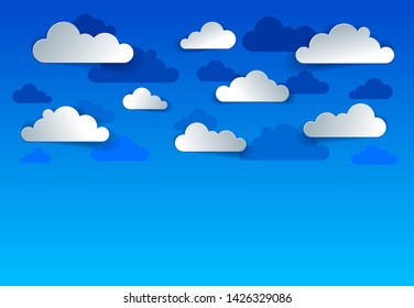 Beautiful cloudy sky vector modern style paper cut cartoon illustration.