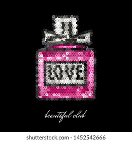 beautiful club slogan with perfume bottle sequins illustration