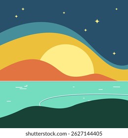 Beautiful coast sunset landscape vector art