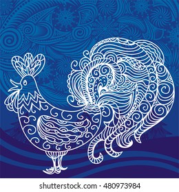 Beautiful cock. Vector illustration.