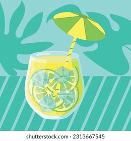 Beautiful cocktail with mango and umbrella