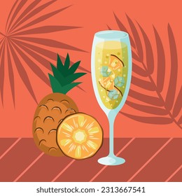 Beautiful cocktail with pineapple and ice