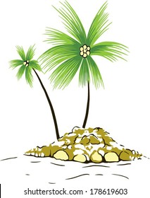 beautiful coconut palm tree. vector isolated and sea