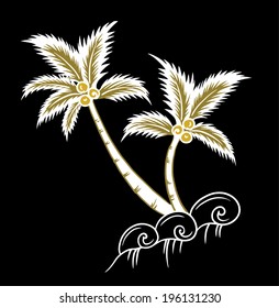 beautiful coconut trees and wave.