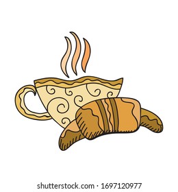 Beautiful coffee cup and croissant. Vector illustration