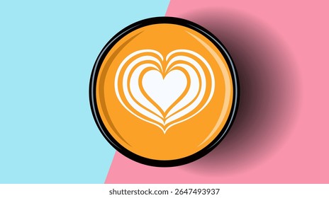 Beautiful coffee mug decoration isolated on pink and blue backgrounds - vector illustration