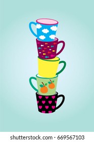 beautiful coffee mug and tea cup vector
