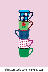 beautiful coffee mug and tea cup vector