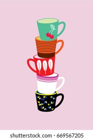 beautiful coffee mug and tea cup vector