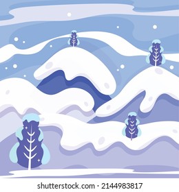 Beautiful cold blue winter landscape with hills and trees Vector