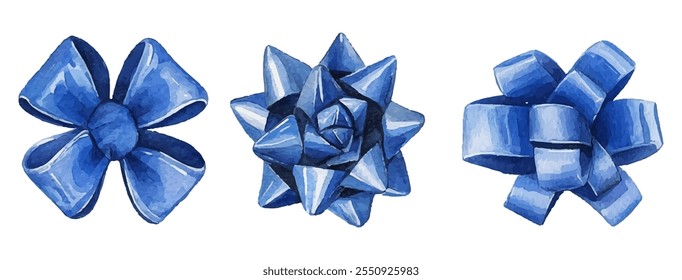 Beautiful collection blue bows in various styles and shades. Perfect for adding a touch of elegance to gift wrapping, crafts, and design projects. Ideal for creative and decorative use.