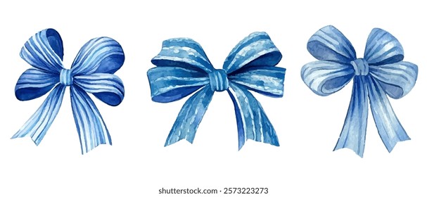 Beautiful collection blue bows in various styles and shades. Perfect for adding a touch of elegance to gift wrapping, crafts, and design projects. Ideal for creative and decorative use.