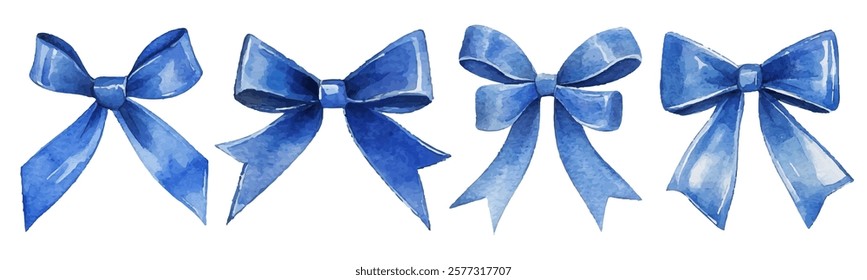 Beautiful collection blue bows in various styles and shades. Perfect for adding a touch of elegance to gift wrapping, crafts, and design projects. Ideal for creative and decorative use.