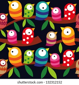 Beautiful collection of colorful birds isolated on dark background, Seamless pattern, repeatable pattern