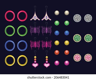 A  beautiful collection of different earrings on a dark blue background