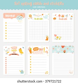 Beautiful collection of Easter greeting cards, gift tags, stickers and labels templates in vector. Holiday spring and summer cartoon concept with bunny, eggs, chicks and other graphic design elements.