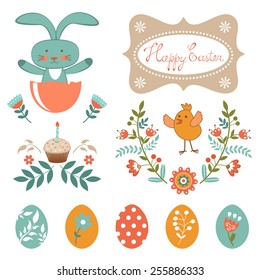 Beautiful collection of Easter related graphic elements. Vector illustration