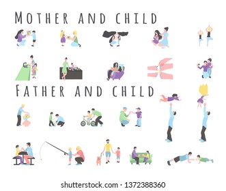 Beautiful collection with father, mother and son, daughter for lifestyle design. Happy father's day and mother's day concept. 