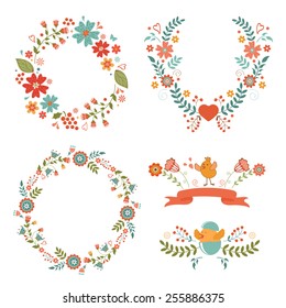 Beautiful collection of floral Easter wreaths. Vector illustration