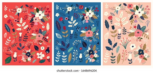 Beautiful collection of floral patterns. Holiday flower patterns for cards, invitations, wrapping paper, package