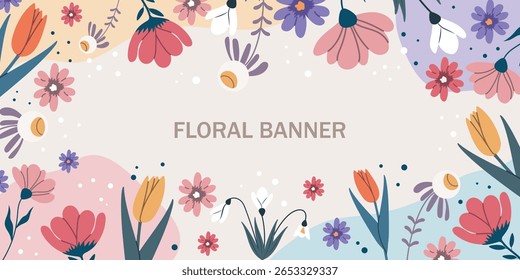 A beautiful collection of flowers, a hand-drawn floral arrangement. Vector design for background, banner, cover and more.