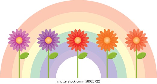 A beautiful collection of flowers with a rainbow background.