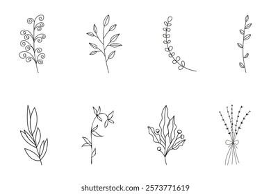 A beautiful collection of hand-painted flowers and leaves on a white background creates a delightful artistic composition