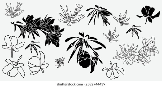 A beautiful collection of intricate floral silhouettes and elegant line art designed for various creative projects