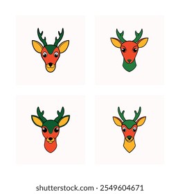 Beautiful collection of Merry Christmas deer head illustrations perfect for holiday-themed designs. Includes festive deer icons ideal for greeting cards, posters, decorations, digital artwork.