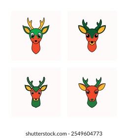 Beautiful collection of Merry Christmas deer head illustrations perfect for holiday-themed designs. Includes festive deer icons ideal for greeting cards, posters, decorations, digital artwork.