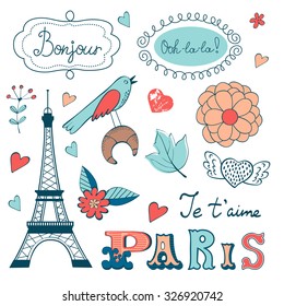 Beautiful collection of paris related graphic elements. Illustration in vector format