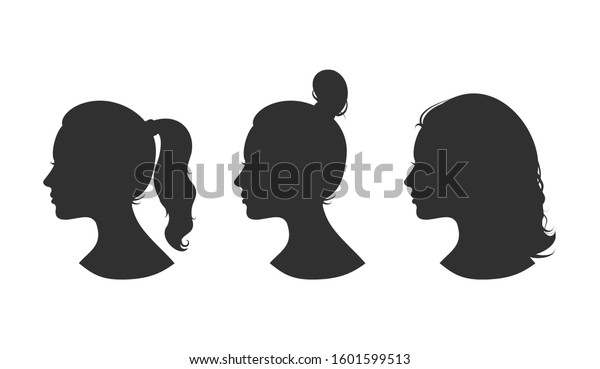 Beautiful collection of profile woman heand with\
different hairstyles\
vector