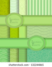 Beautiful collection of vector seamless patterns in green colors